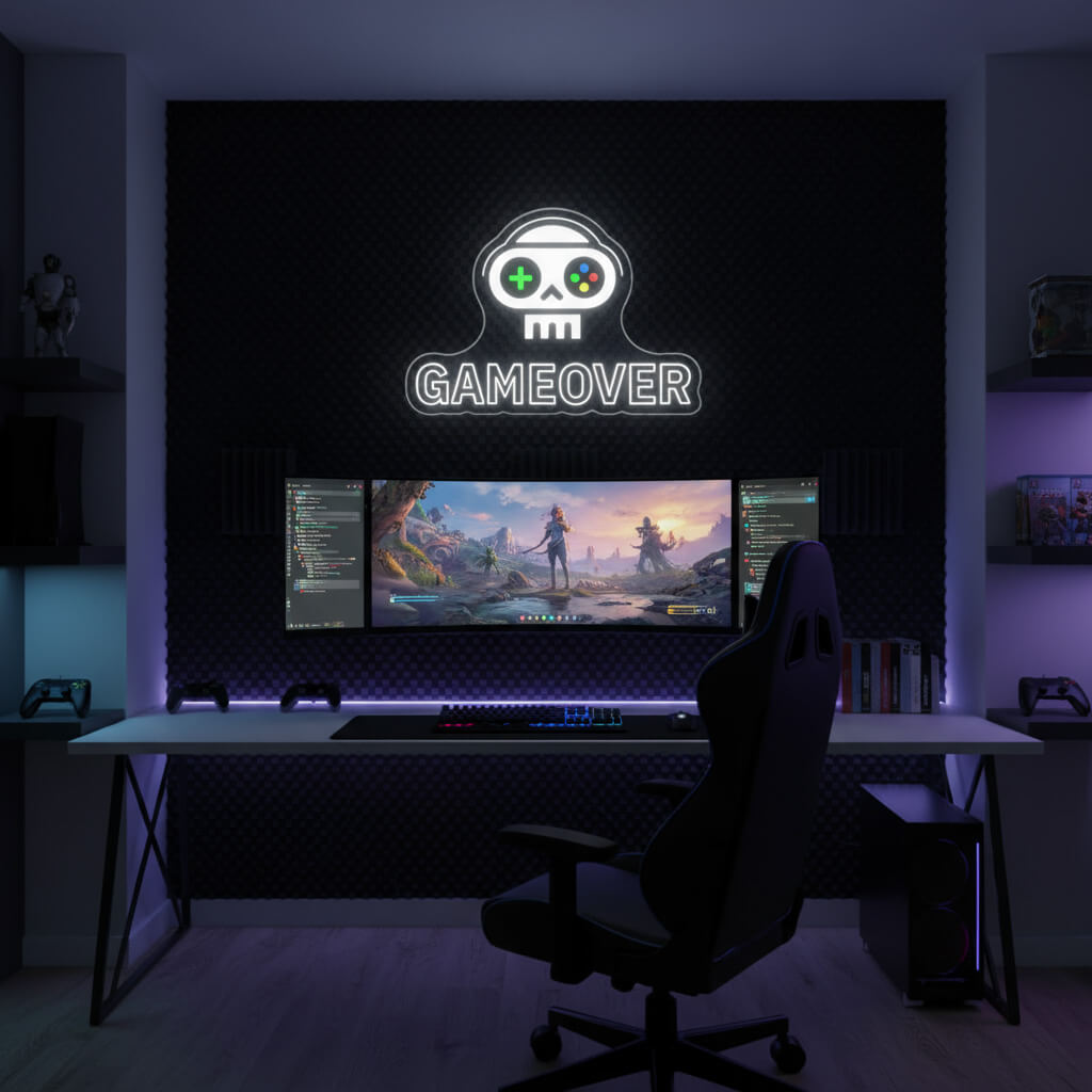 Game Over Skull Controller - UV Print Gaming LED Neon Sign