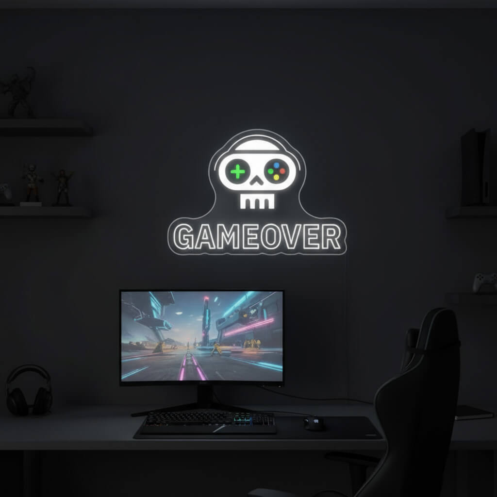 Game Over Skull Controller - UV Print Gaming LED Neon Sign