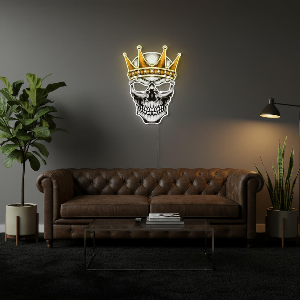 Skull King Crown UV Print LED Neon Art Sign