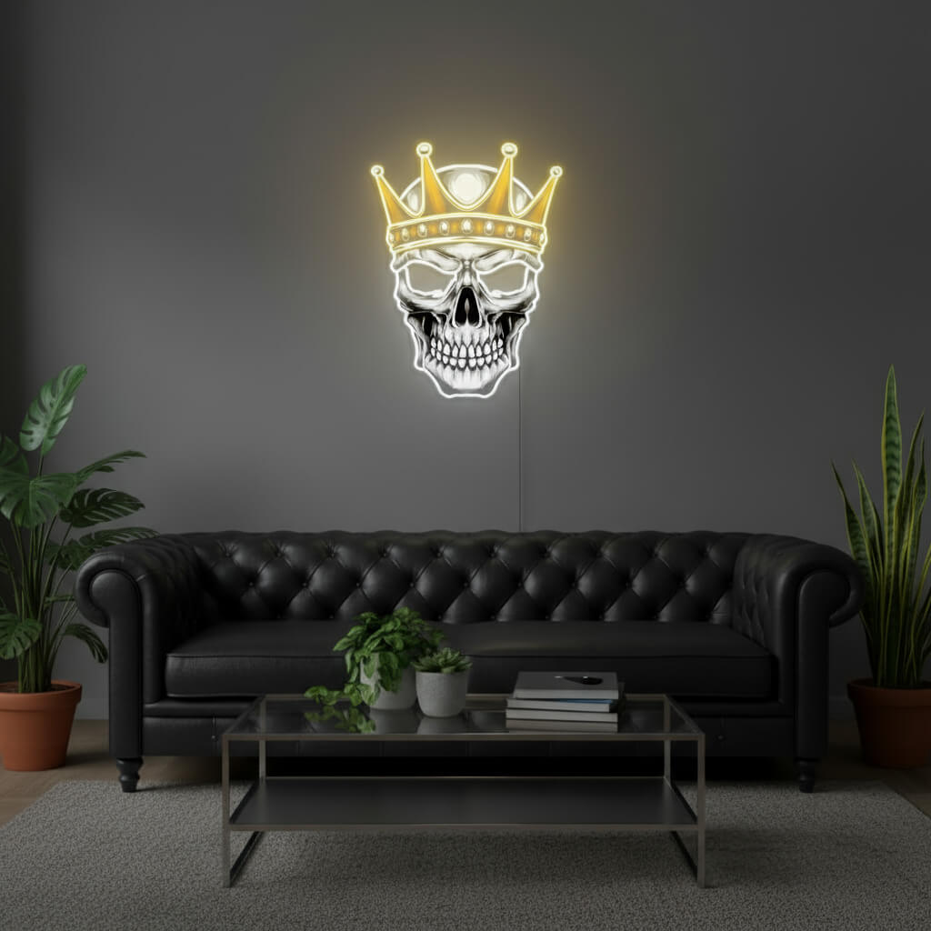 Skull King Crown UV Print LED Neon Art Sign