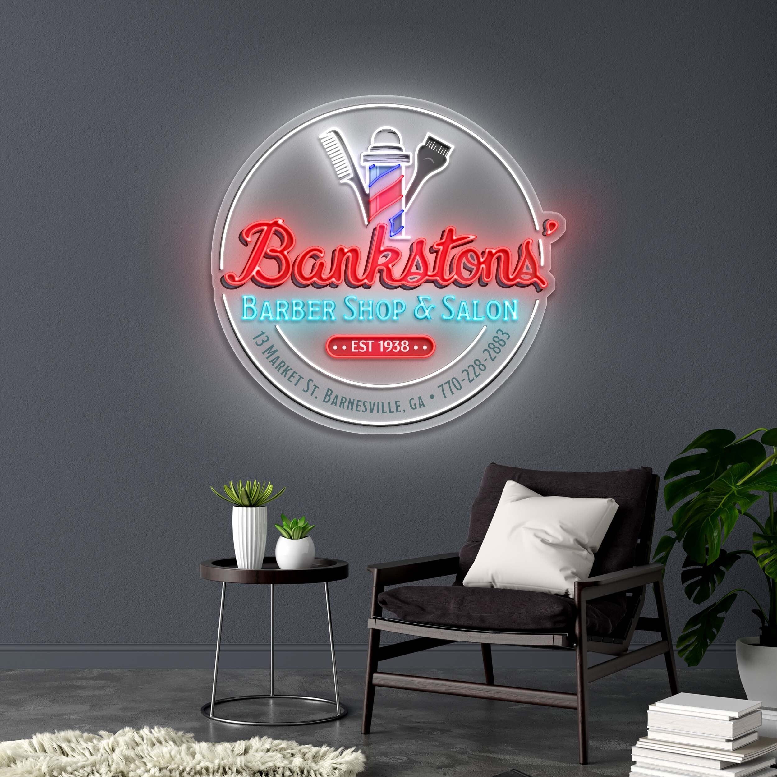 Bankston's BARBER SHOP & SALON - Premium Neon Artwork