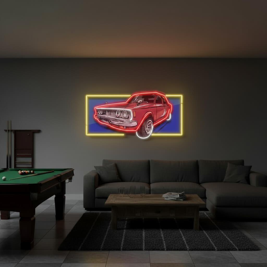 Vintage Red Car UV Print Neon Art Sign