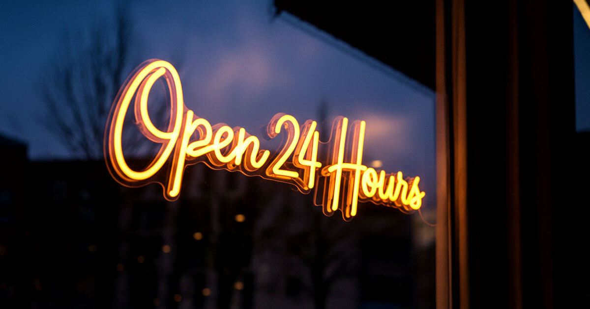 open 24 hours neon sign
