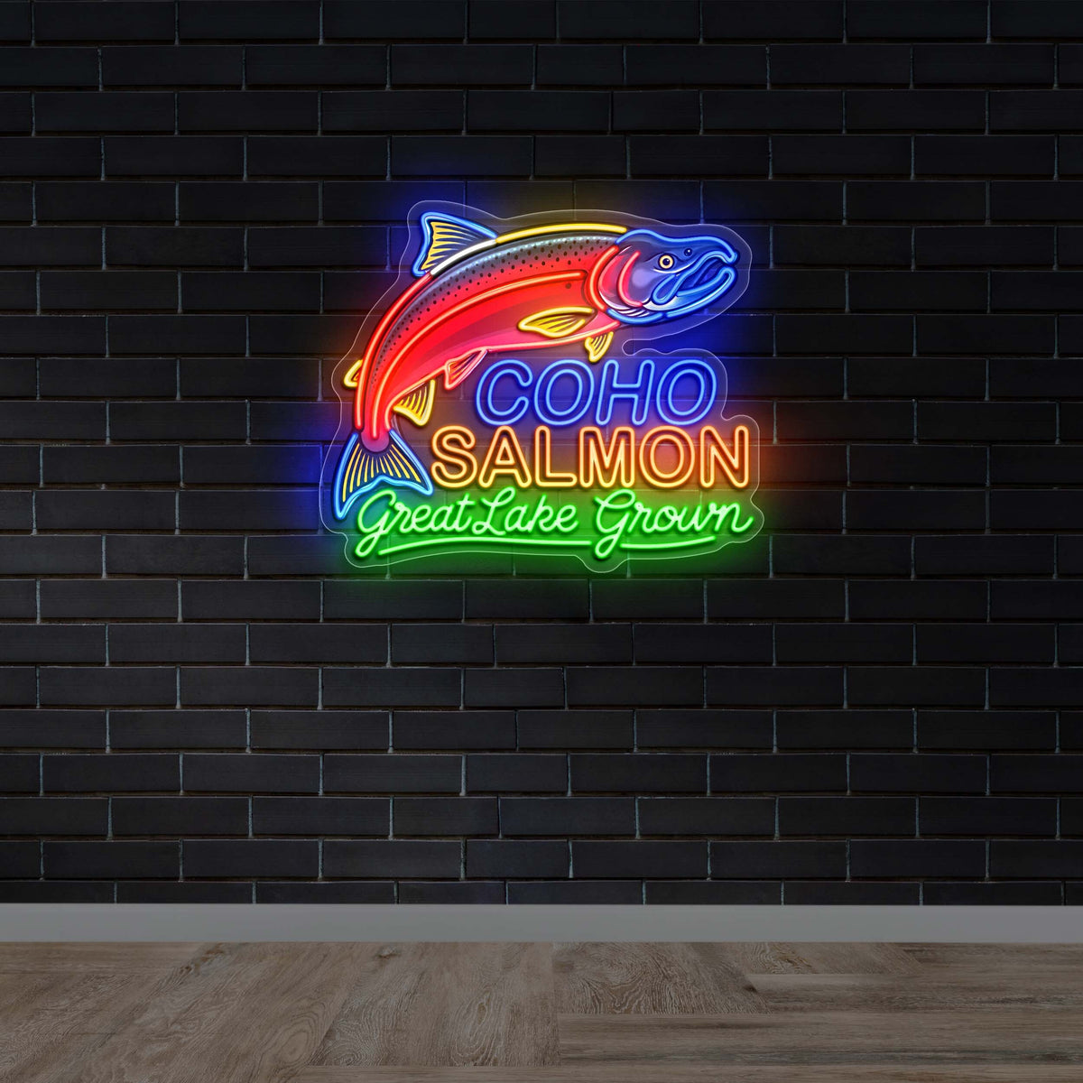 Coho Salmon Great Lake Grown - Premium Neon Artwork
