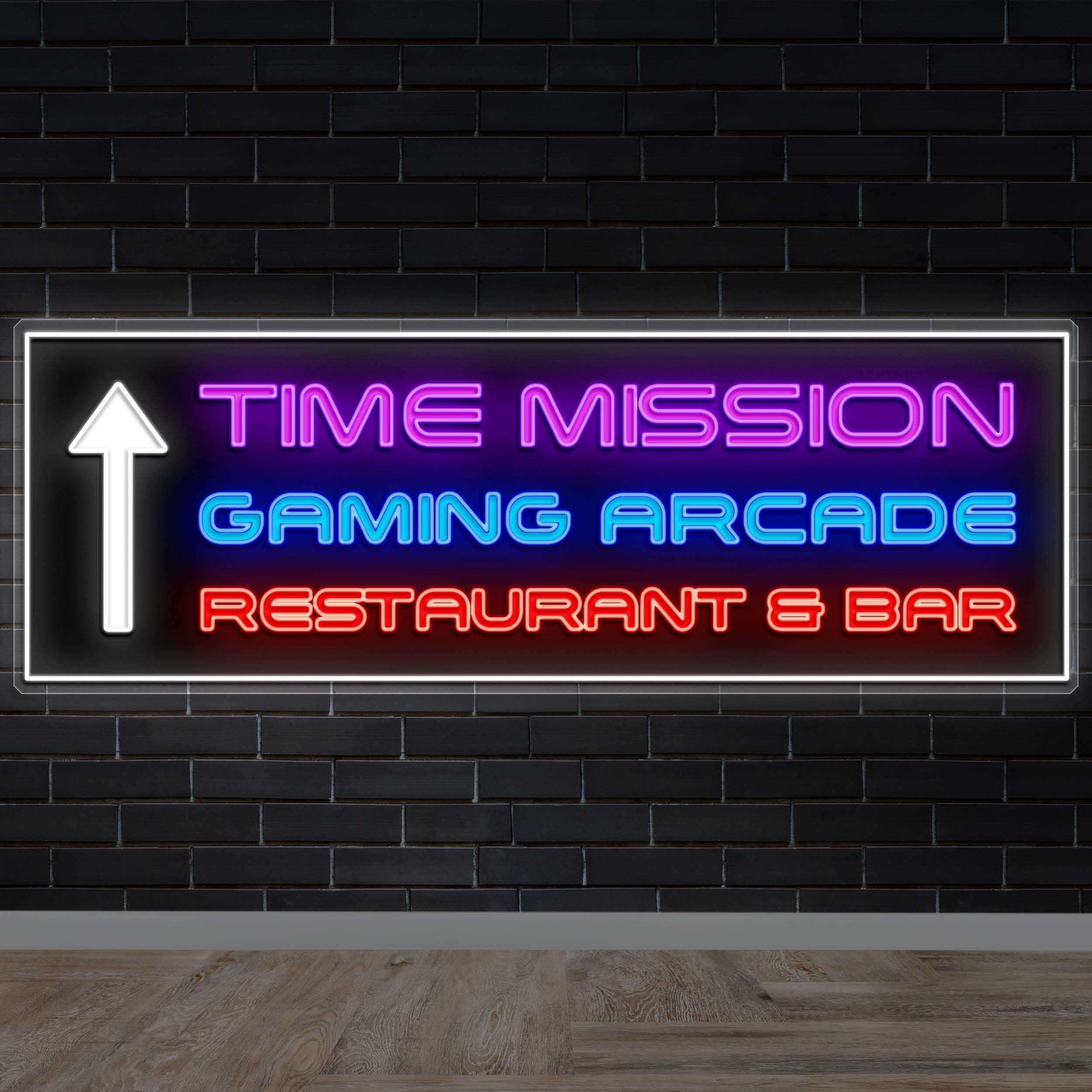Time Mission Gaming Arcade - Premium Neon Artwork