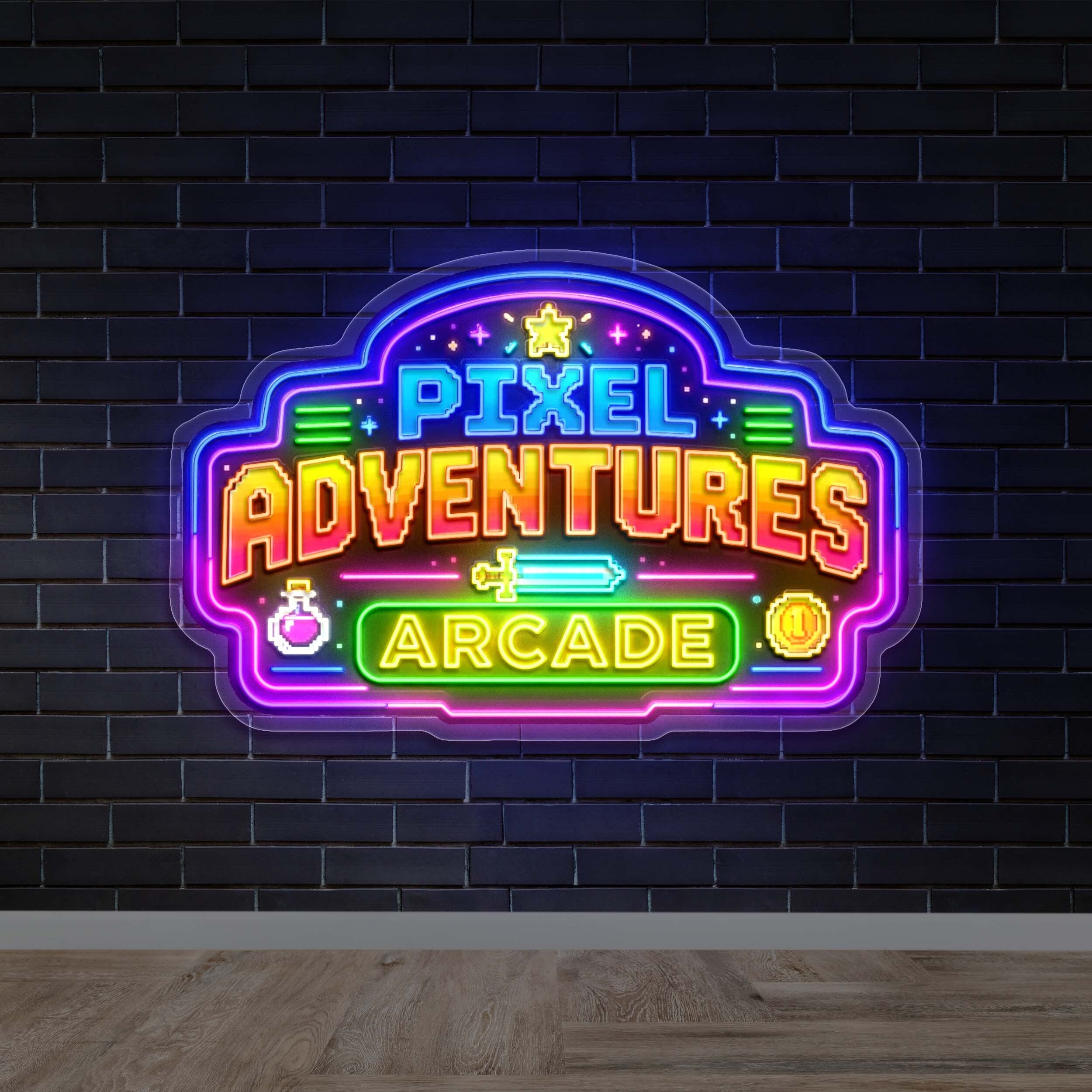 Pixel Adventures Arcade -  Premium Neon Artwork