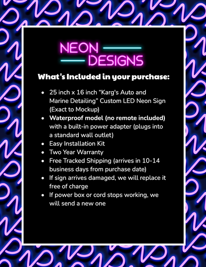 Karg's Auto and Marine Detailing - Premium Neon Artwork