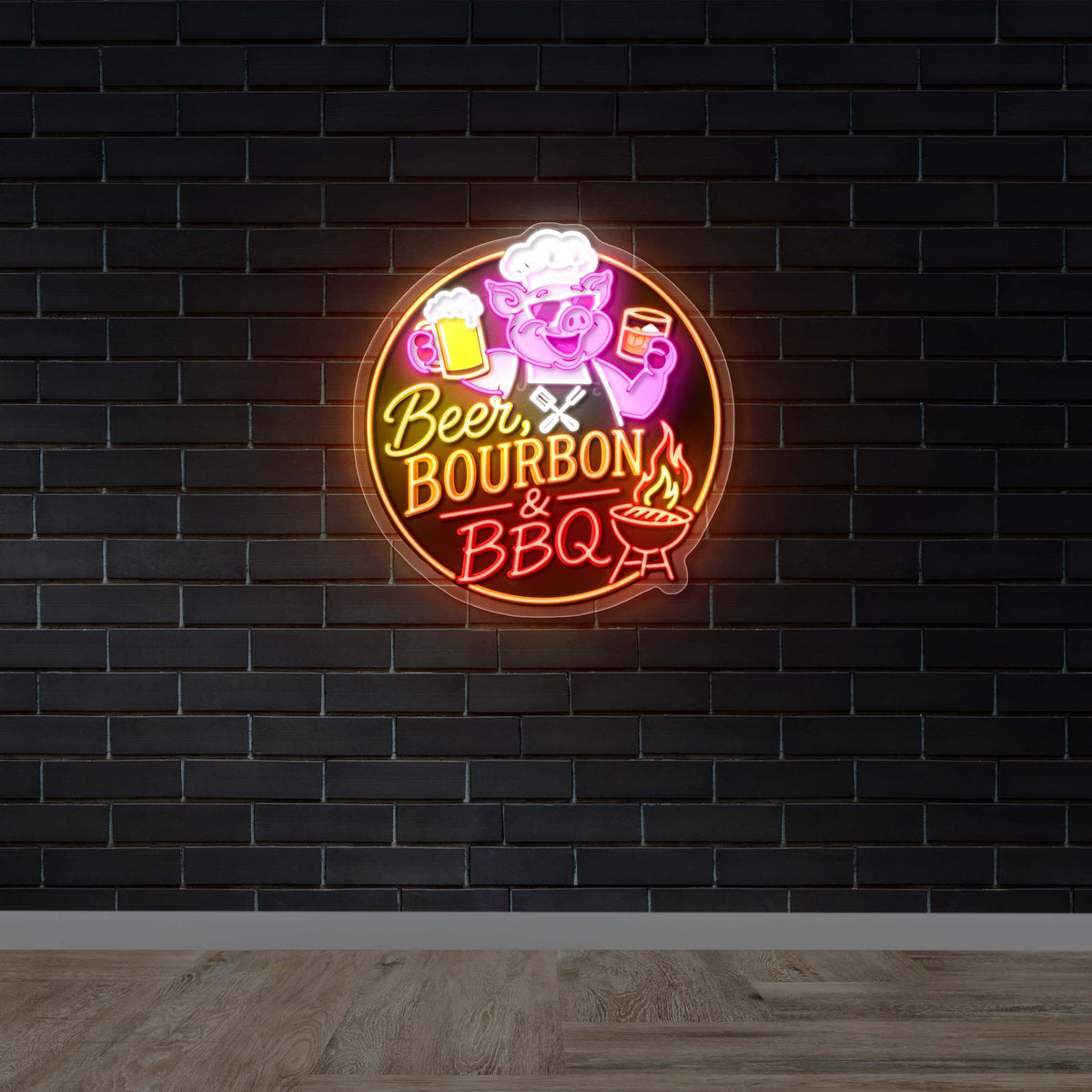 Beer, Bourbon & BBQ - Premium Neon Artwork