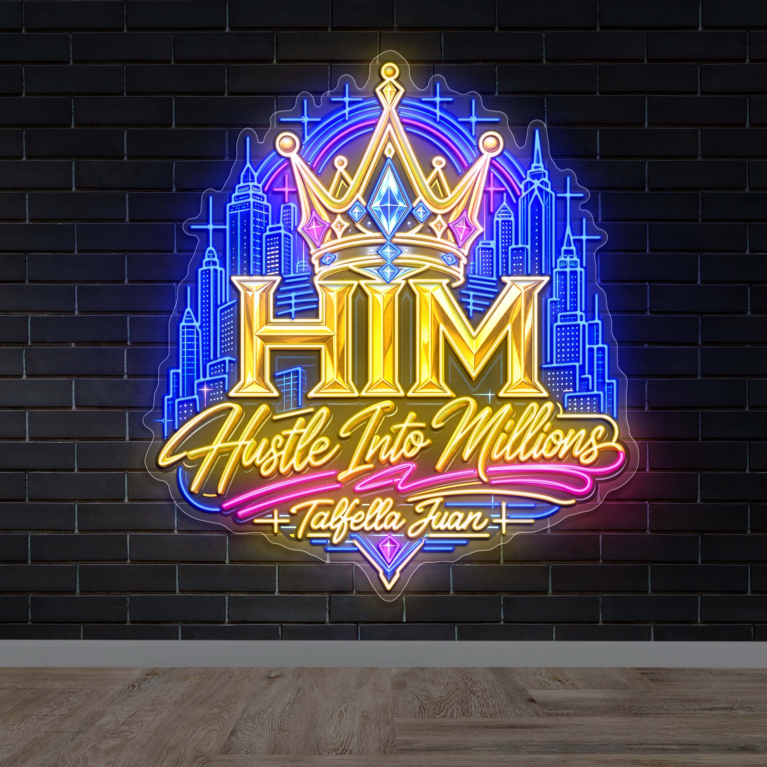 HIM Hustle Into Millions Talfella Juan - Premium Neon Artwork