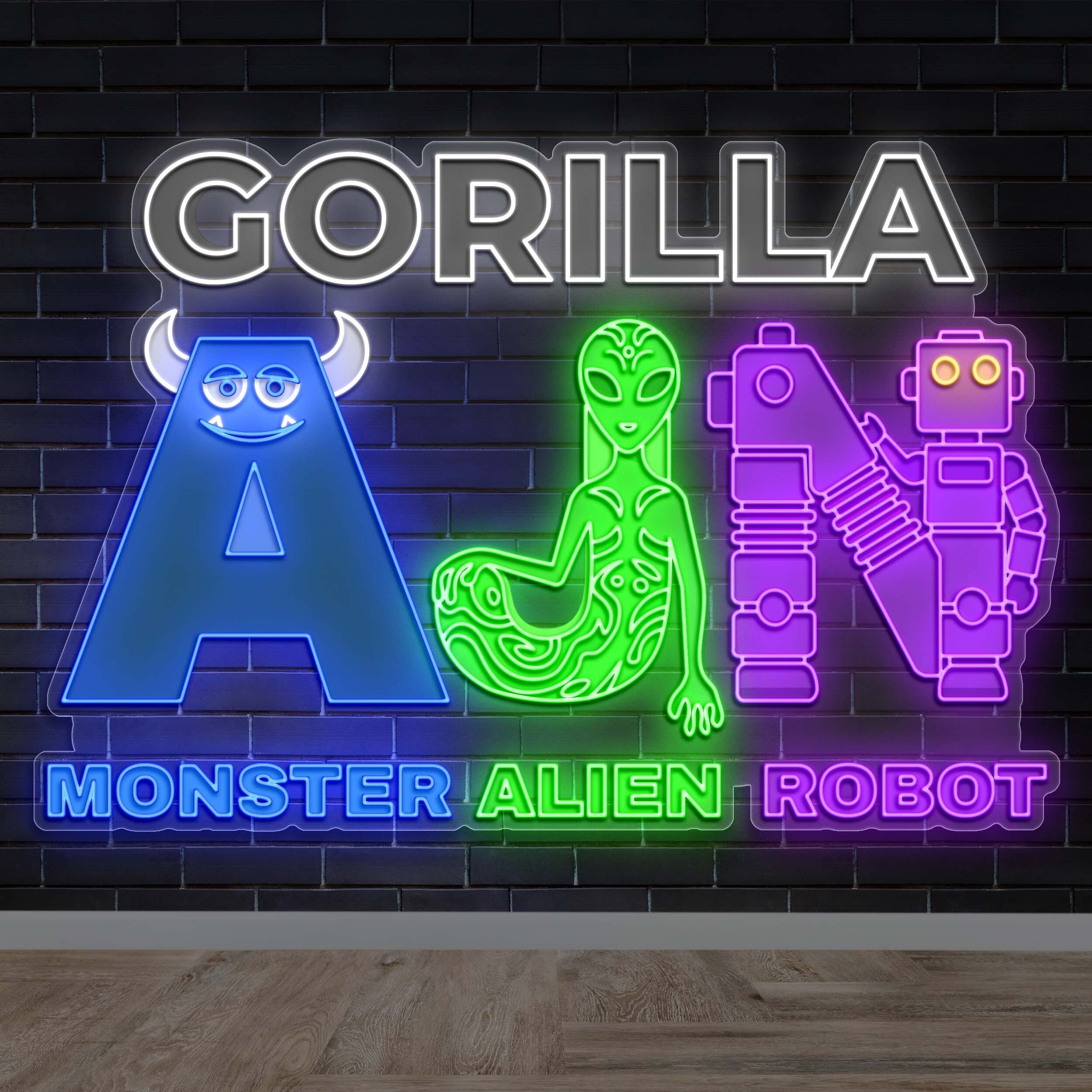 Gorilla Monster Alien Robot - Premium Neon Artwork