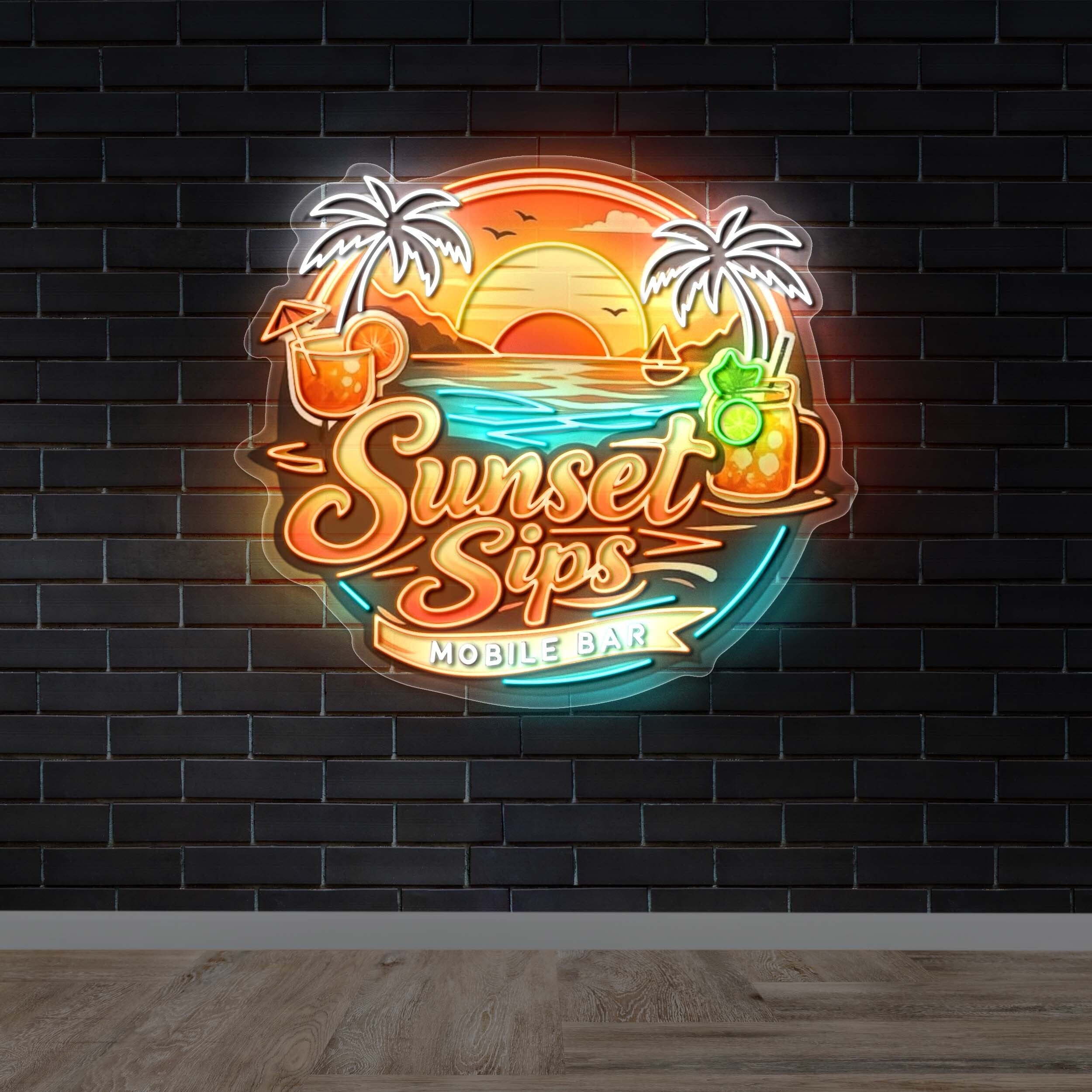 Sunset Sips - Premium Neon Artwork