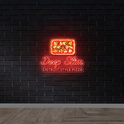 Deep Slim Detroit Style Pizza - Premium Neon Artwork