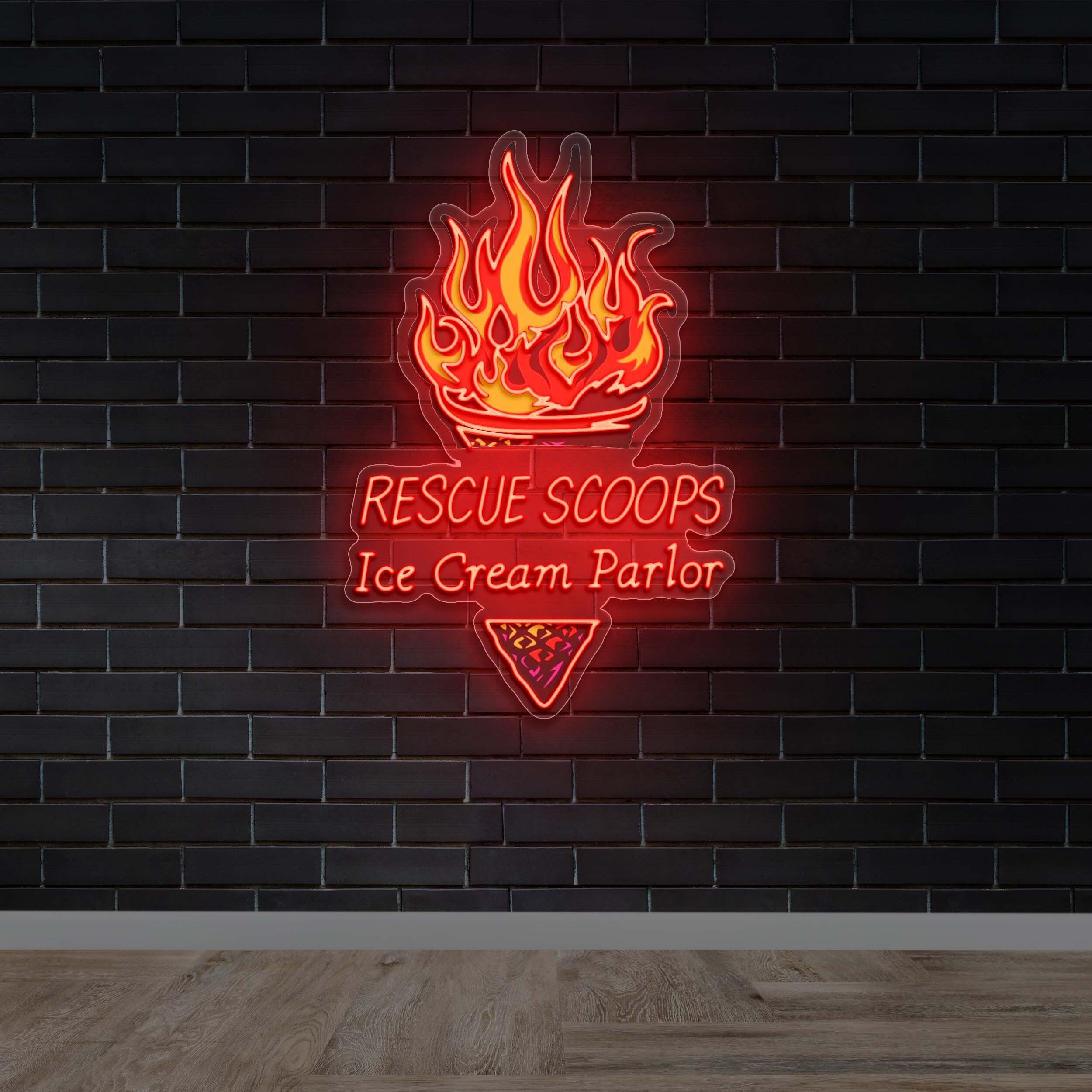 Rescue Scoops Ice Cream Parlor - Premium Neon Artwork