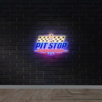 Pit Stop Barbershop - Premium Neon Artwork
