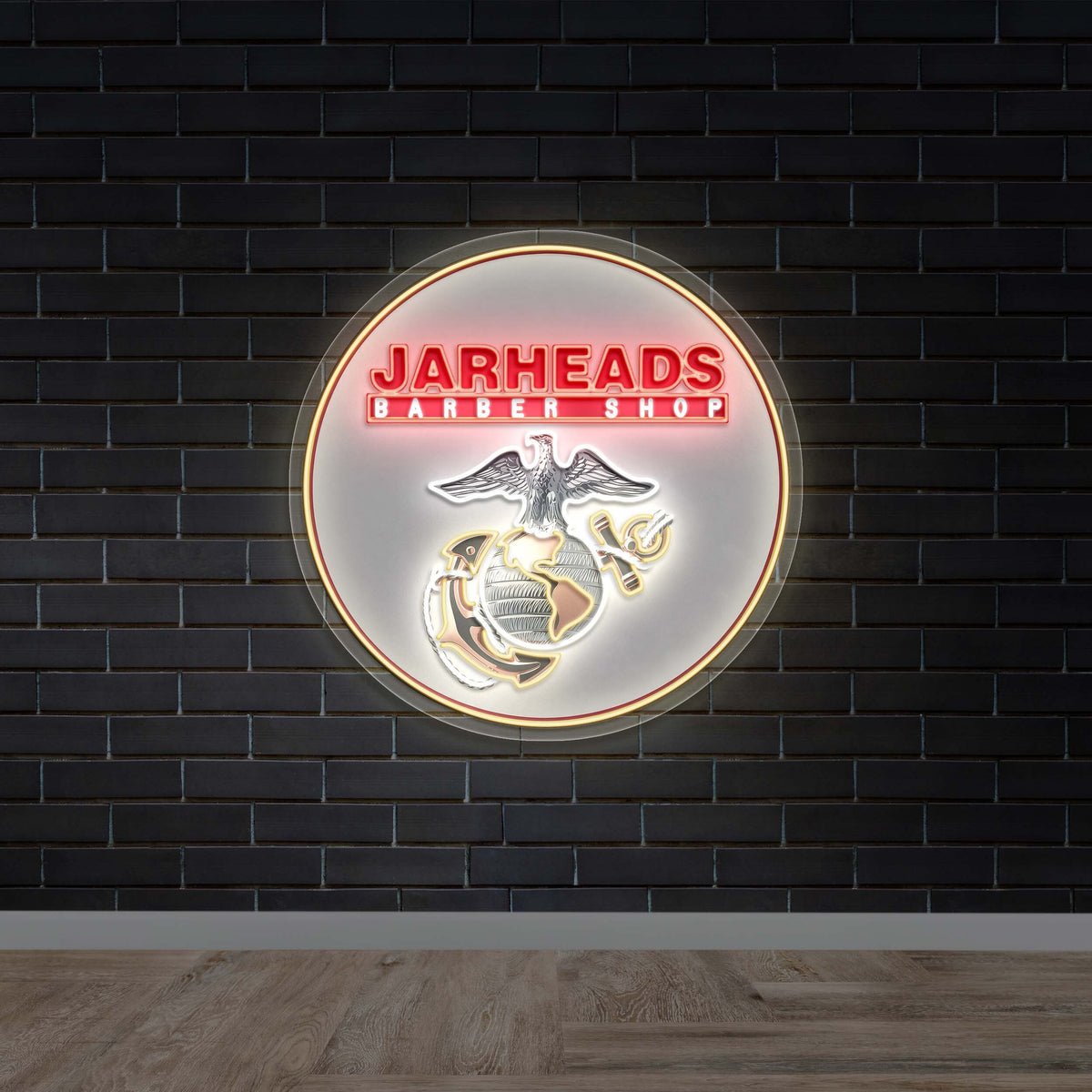 Jarheads Barber Shop Round Neon Sign - Premium Neon Artwork