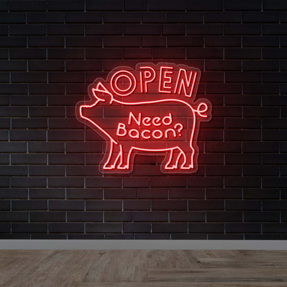 OPEN NEED BACON? - Premium Neon Artwork