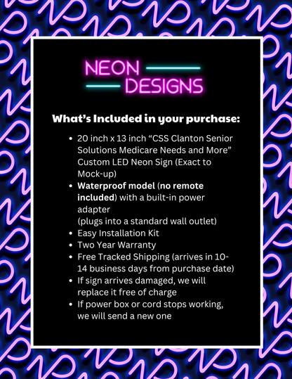CSS Clanton Senior Solutions Medicare Needs and More - Premium Neon Artwork