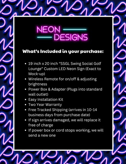 SSGL Swing Social Golf Lounge - Premium Neon Artwork