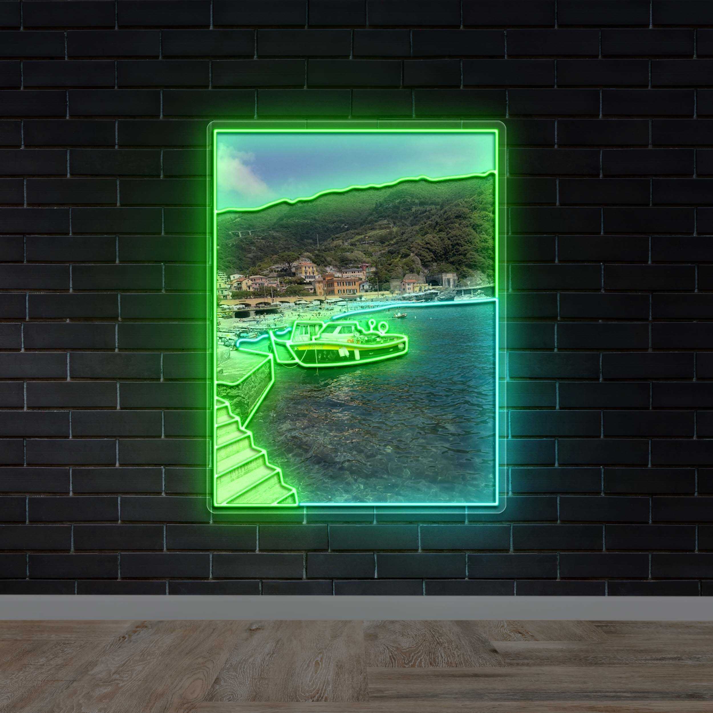 Mediterranean Seaside Village - Premium Neon Artwork