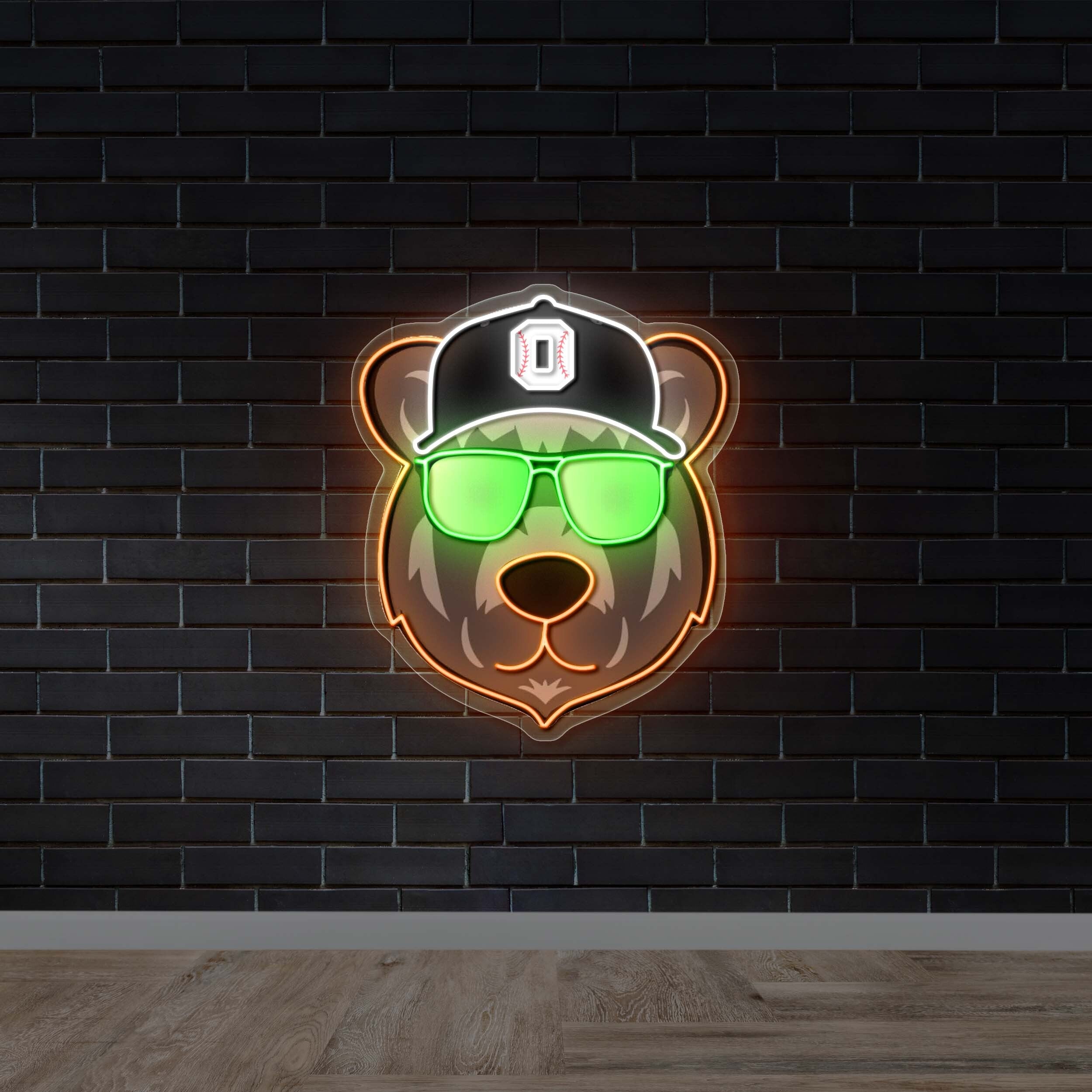 Bear Head with Baseball Cap - Premium Neon Artwork