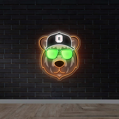 Bear Head with Baseball Cap - Premium Neon Artwork