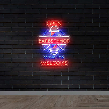 OPEN BARBERSHOP WALK-INS - Premium Neon Artwork