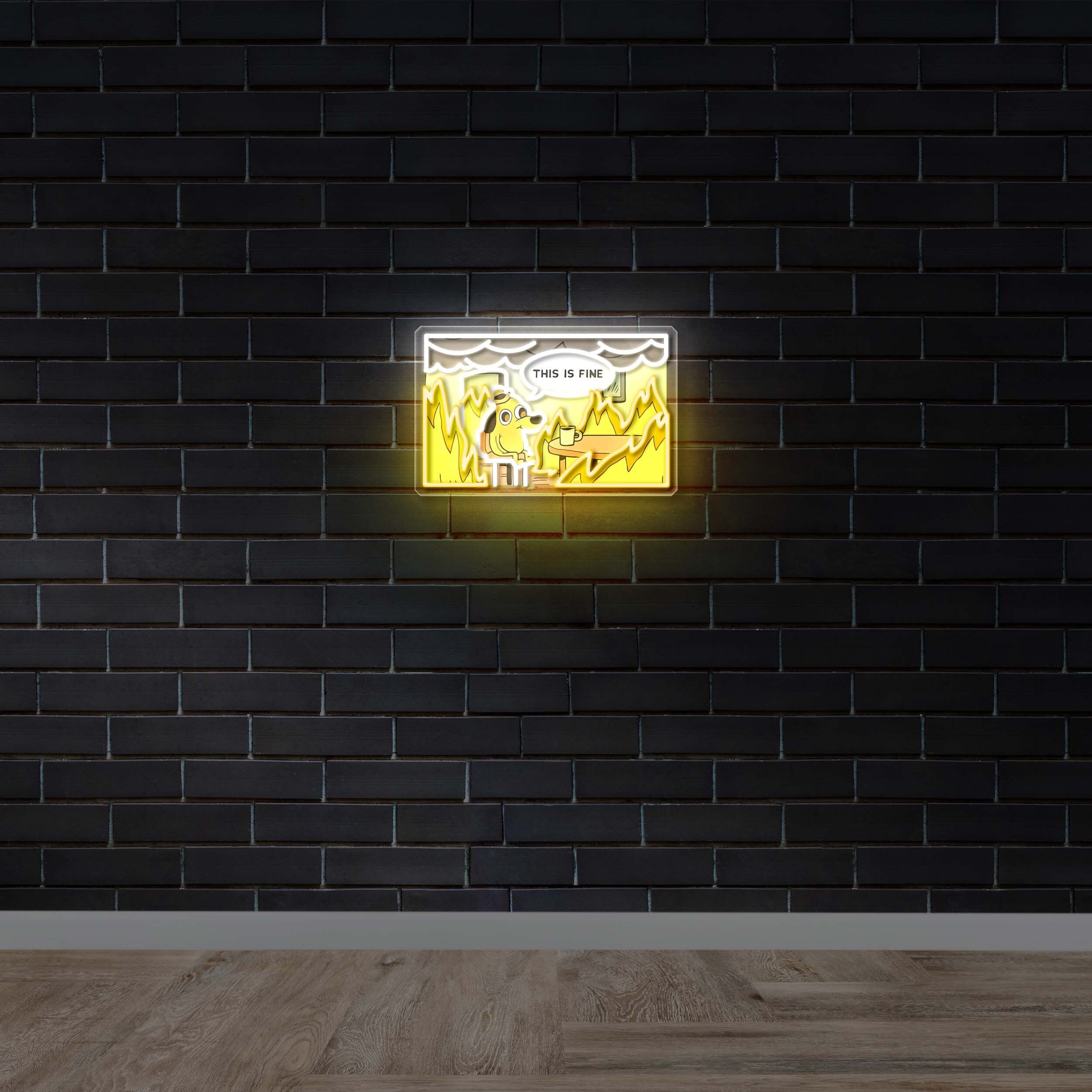 This Is Fine Meme Scene - Premium Neon Artwork