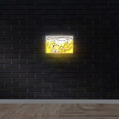 This Is Fine Meme Scene - Premium Neon Artwork