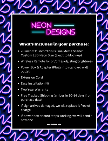 This Is Fine Meme Scene - Premium Neon Artwork