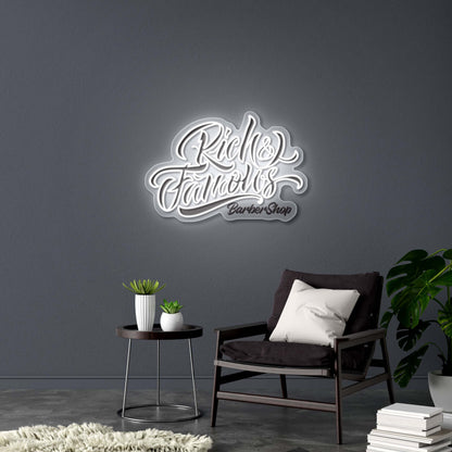 Rich & Famous Barbershop - Premium Neon Artwork