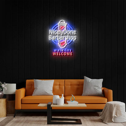 NicelyDone Barbershop - Premium Neon Artwork