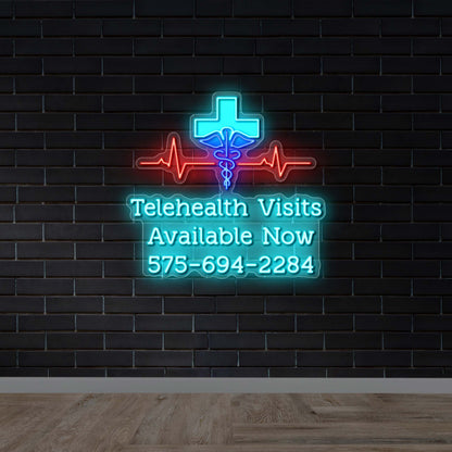 Telehealth Visits Available Now - Premium Neon Artwork