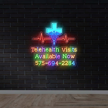 Telehealth Visits Available Now - Premium Neon Artwork