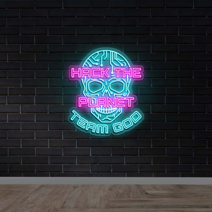 Hack The Planet Team God - Premium Neon Artwork
