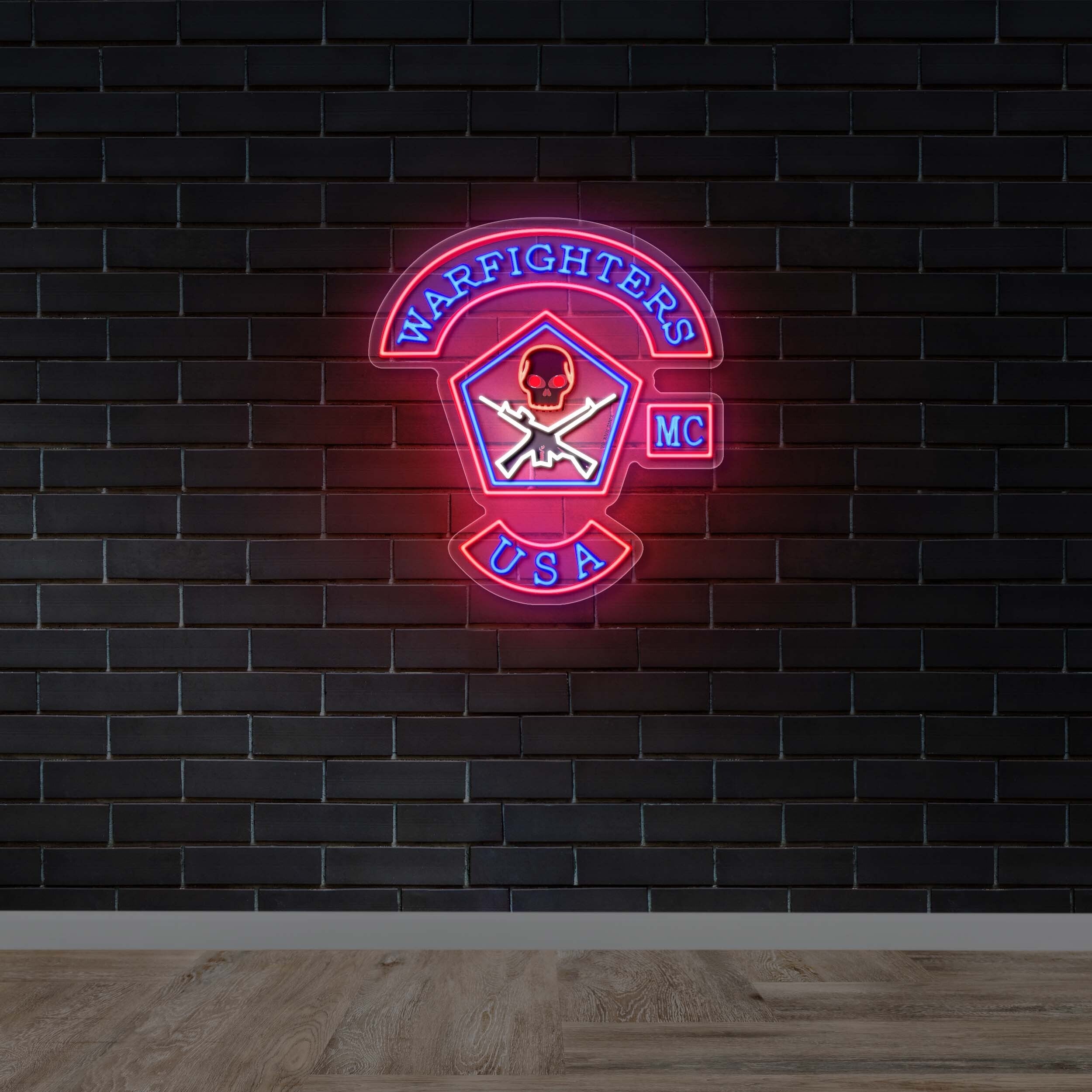 Warfighters MC USA | Outlined skull - Premium Neon Artwork