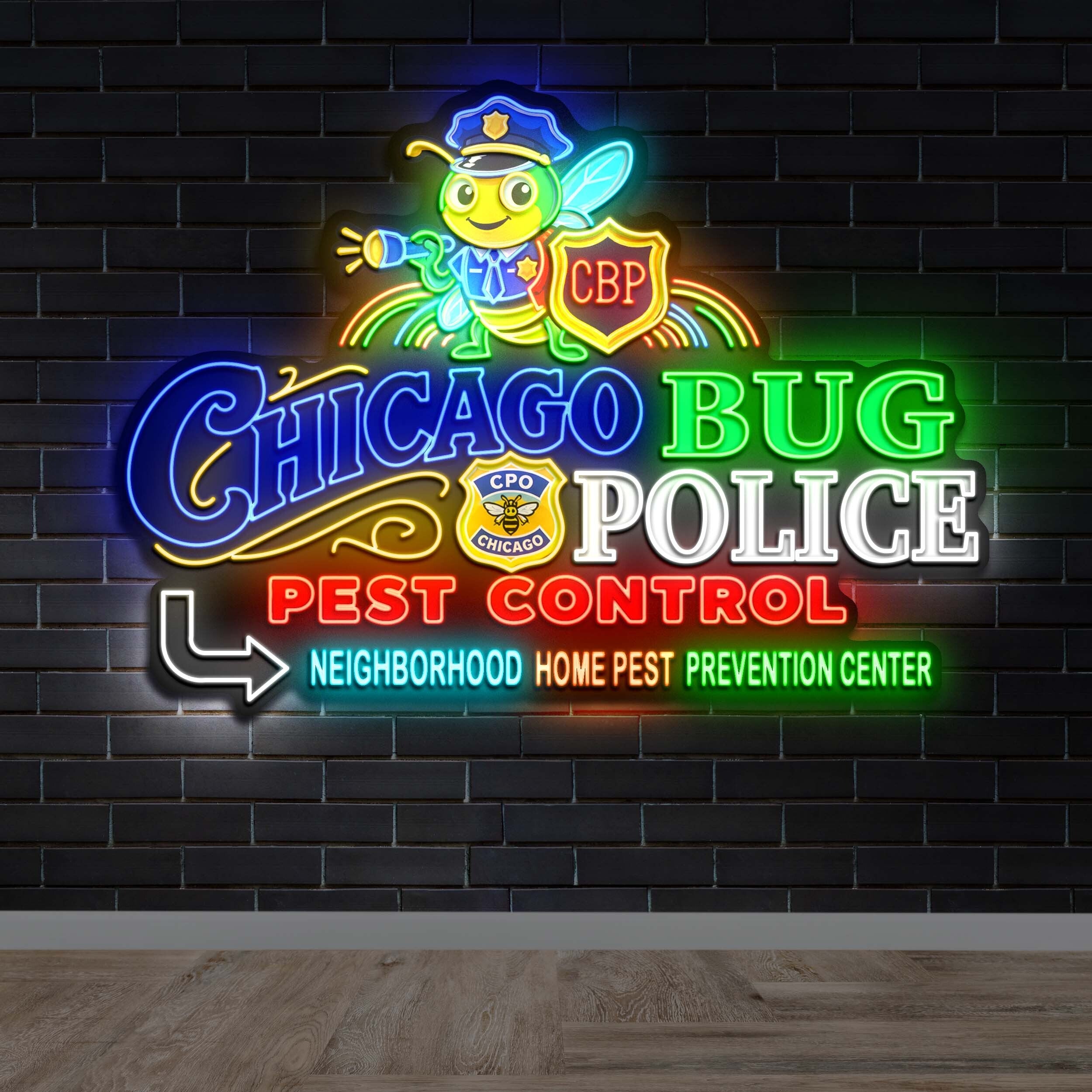 Chicago Bug Police Pest Control - Premium Neon Artwork