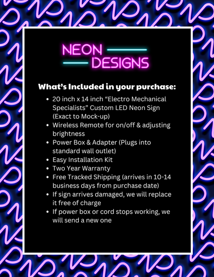 Electro Mechanical Specialists - Premium Neon Artwork