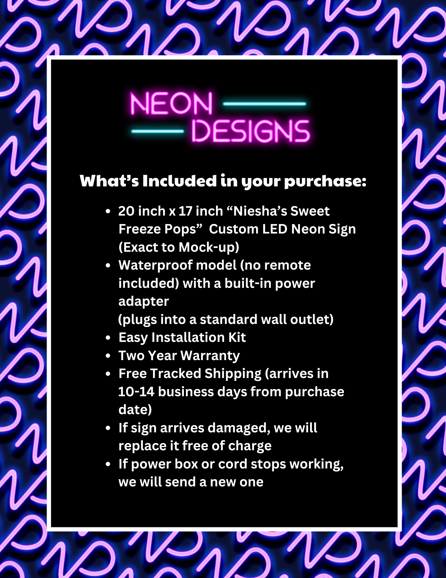 Niesha’s Sweet Freeze Pops - Premium Neon Artwork