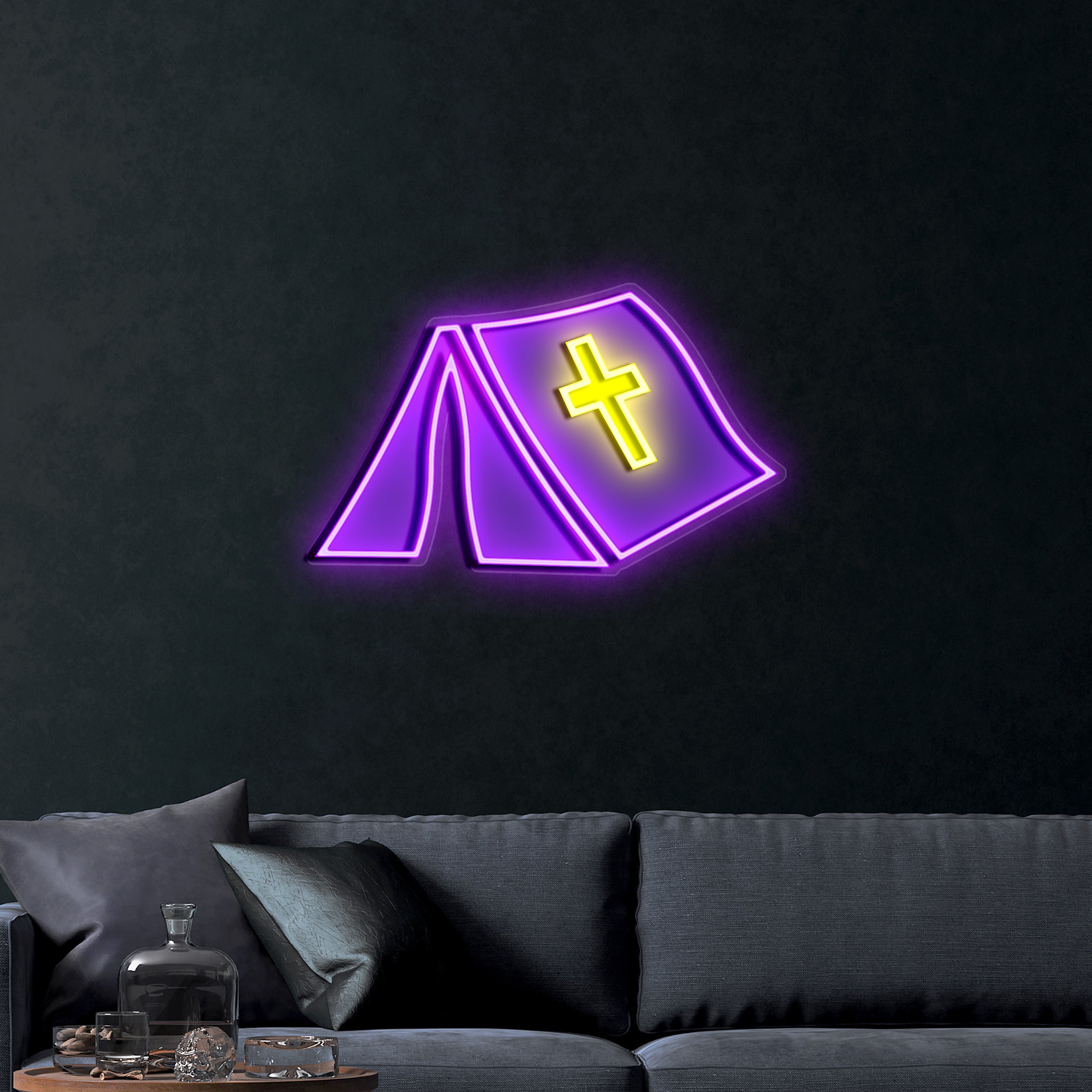 Tent With Cross – Premium Neon Artwork