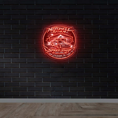 Mitchell S Five M Speed Shop - Premium Neon Artwork