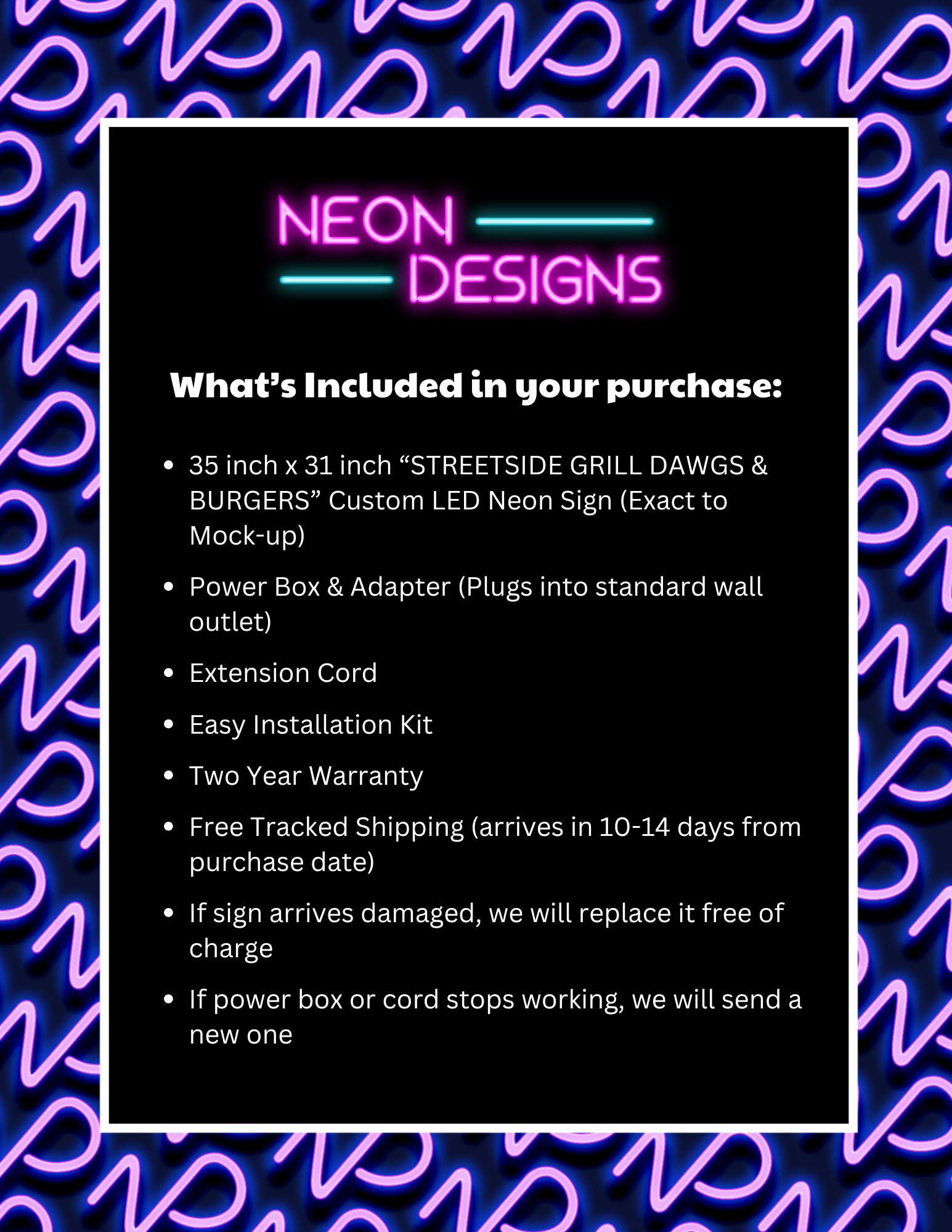 STREETSIDE GRILL BURGERS & DAWGS  - Premium Neon Artwork