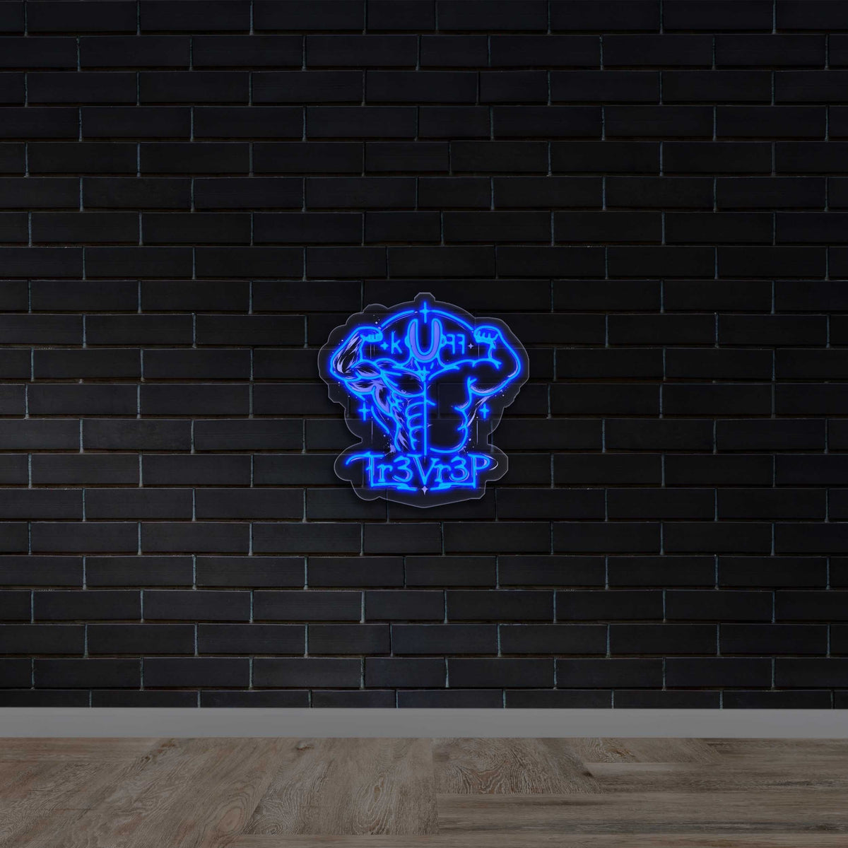 Artistic Blue Muscle Man Tr3Vr3P - Premium Neon Artwork