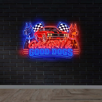 GAS, GRIT & GOOD DOGS - Premium Neon Artwork