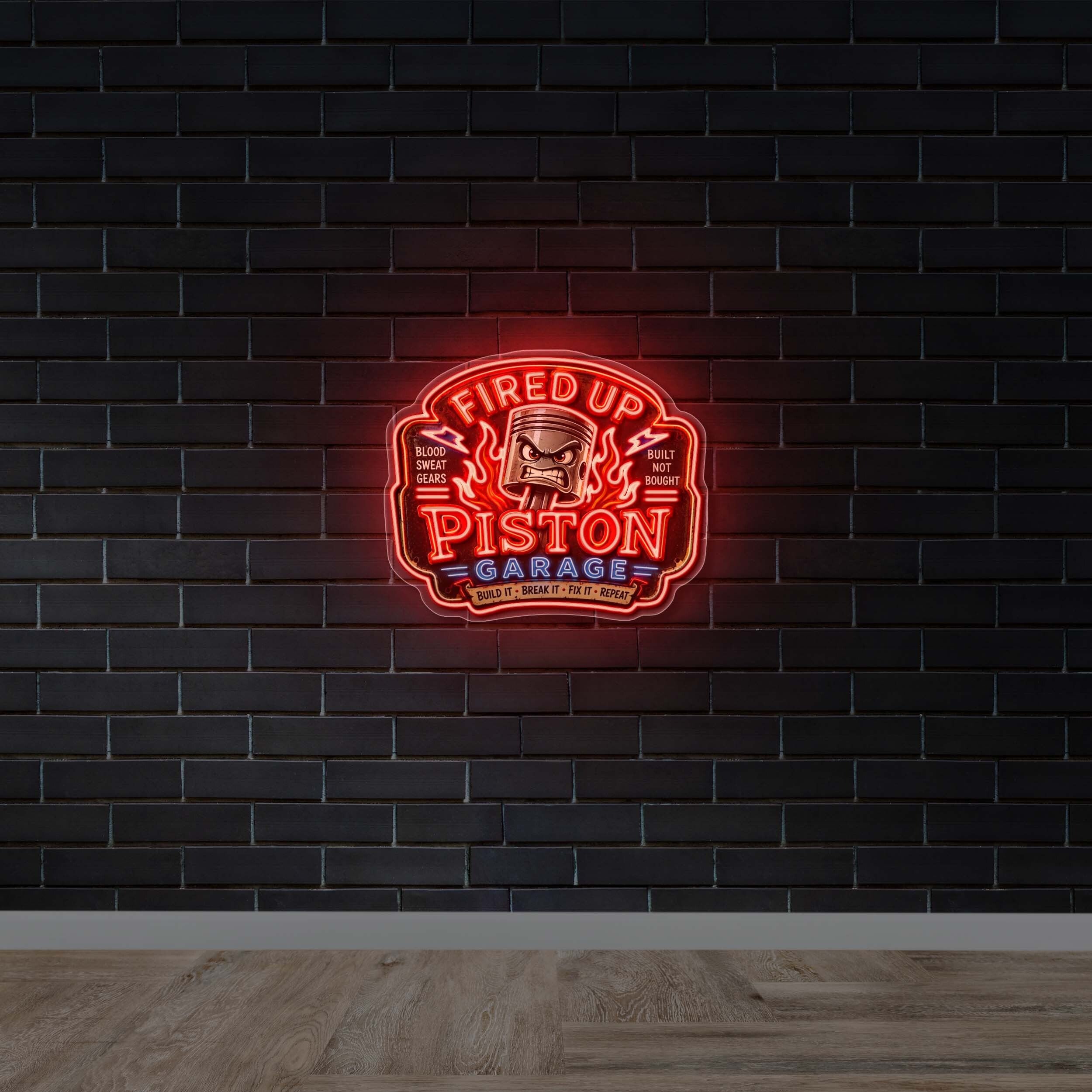 FIRED UP PISTON GARAGE - Premium Neon Artwork
