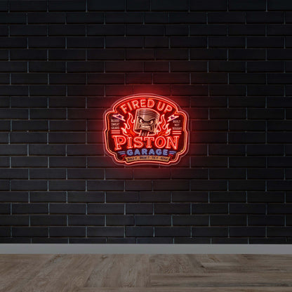 FIRED UP PISTON GARAGE - Premium Neon Artwork