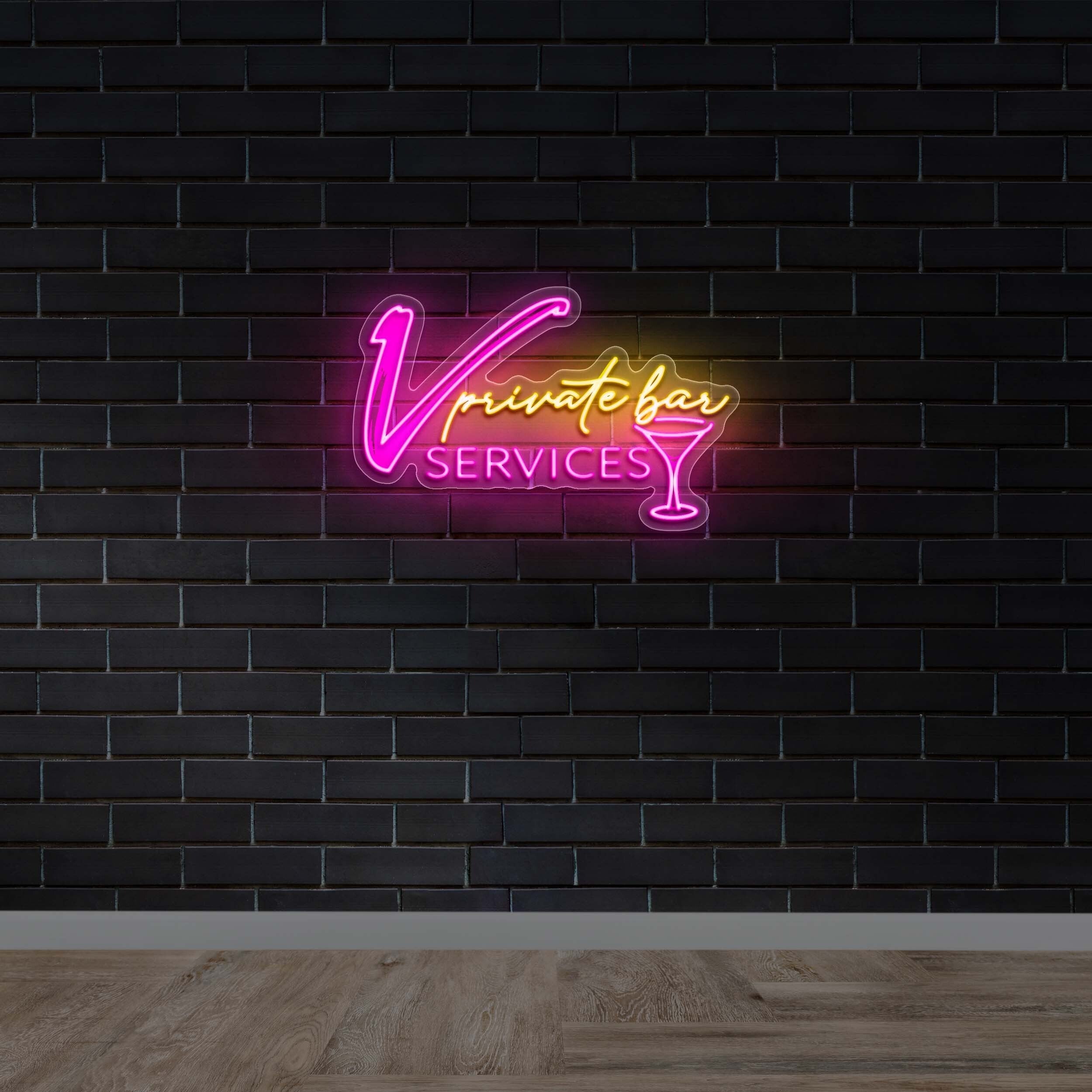 V Private Bar Services - Premium Neon Artwork