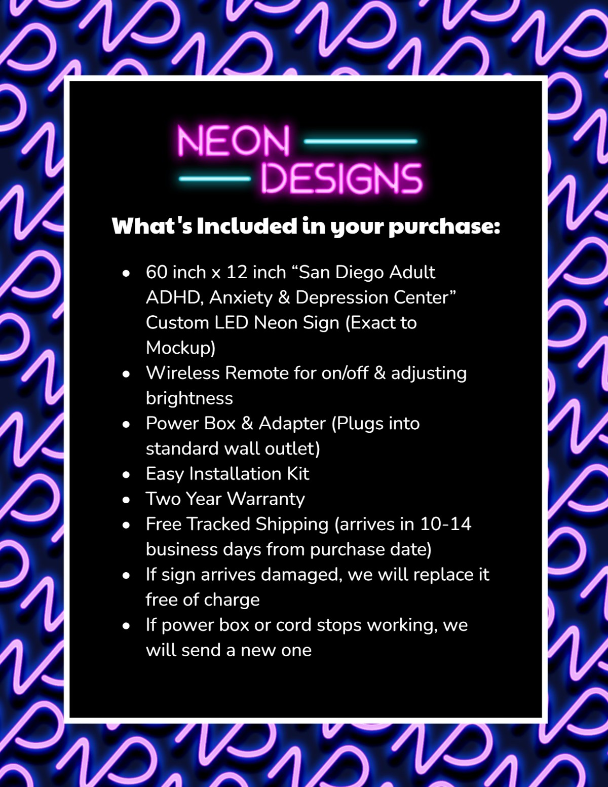 San Diego Adult ADHD, Anxiety & Depression Center - Premium Neon Artwork