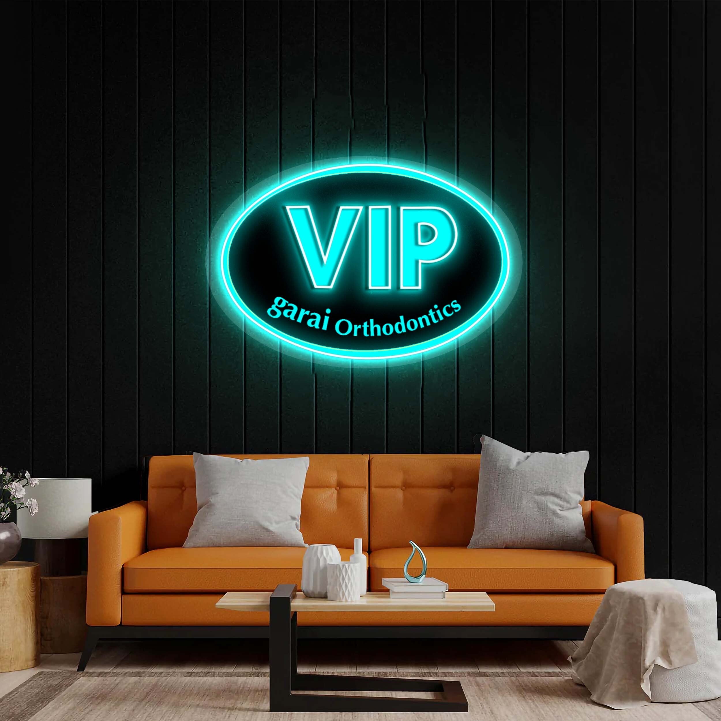 VIP (Black background, Icy Blue VIP text) - Premium Neon Artwork