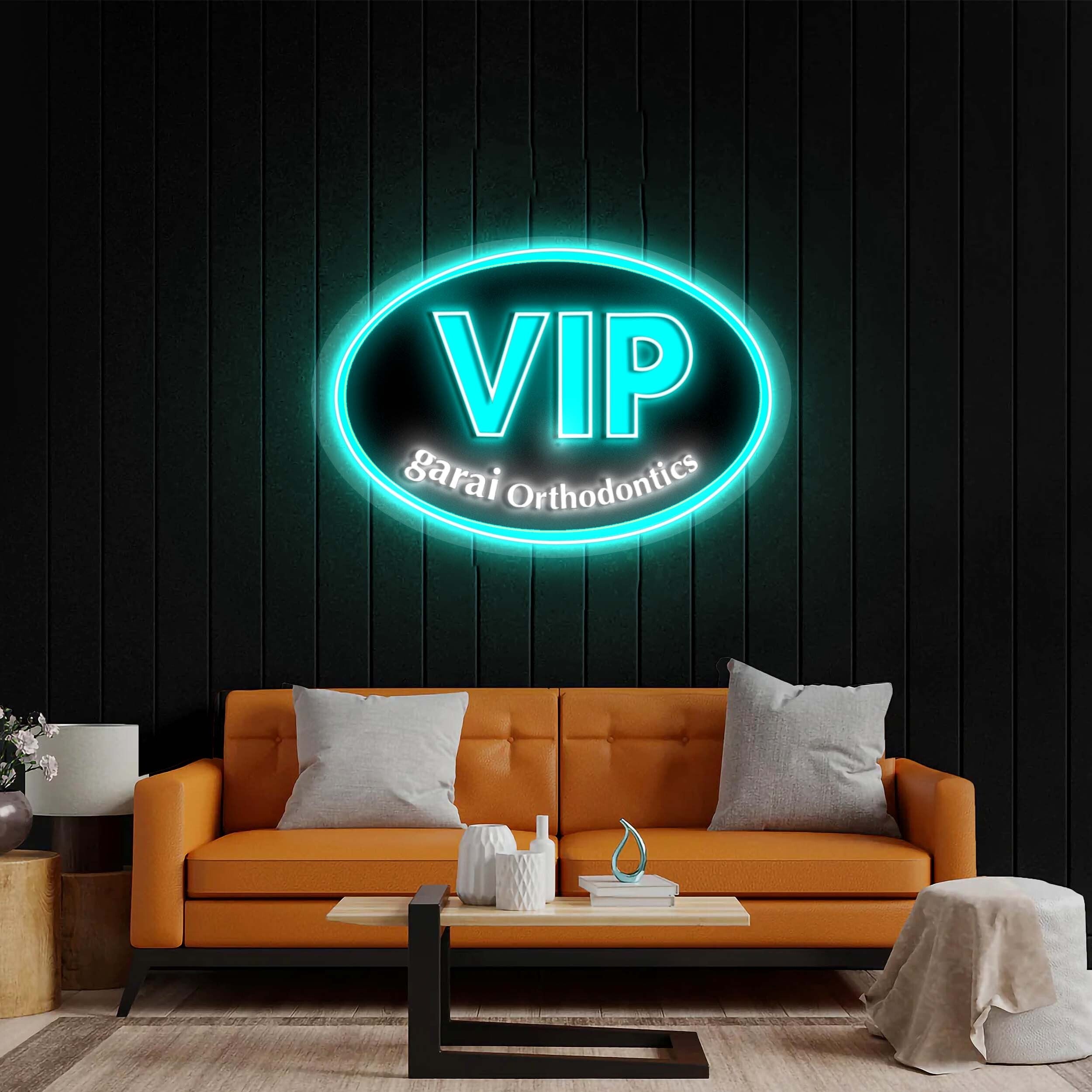 VIP (Black background, Icy Blue VIP text) - Premium Neon Artwork