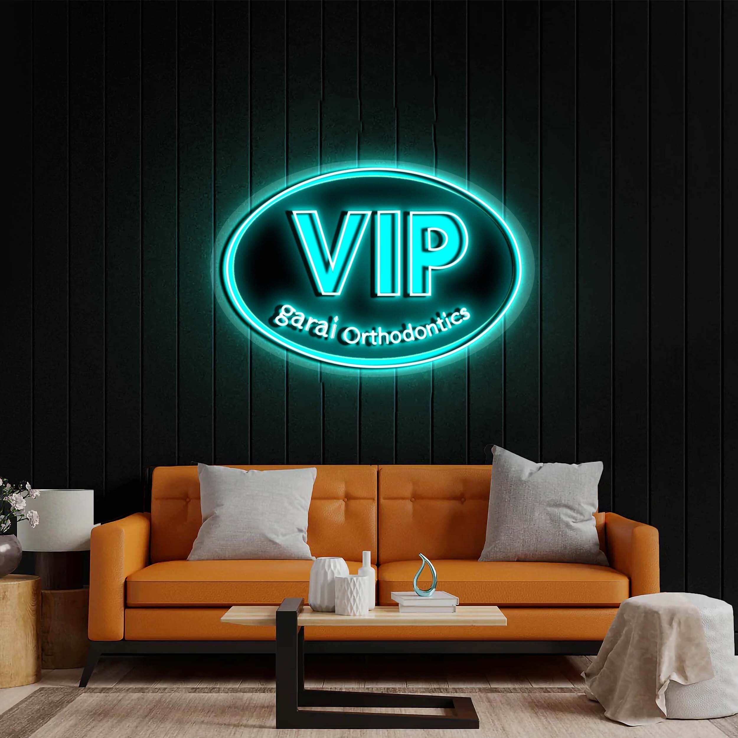 VIP (Black background, Icy Blue VIP text) - Premium Neon Artwork